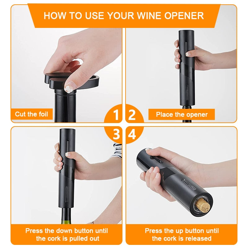 Electric Wine Bottle Opener with Foil Cutter One-click Button Rechargeable Automatic