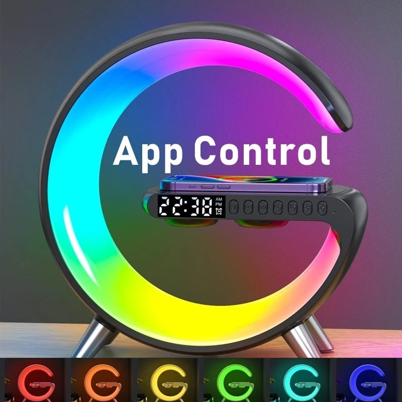Multifunctional Wireless Charger Alarm Clock Speaker APP Control RGB Night Light Charging Station for Iphone 11 12 13 14 Samsung