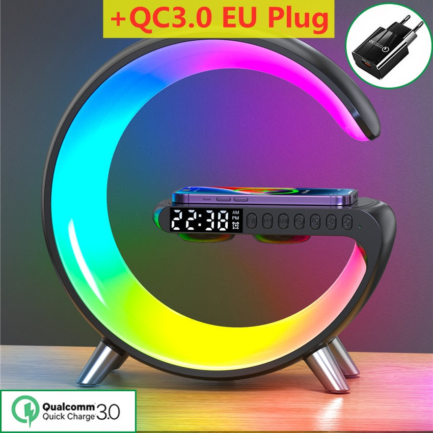 Multifunctional Wireless Charger Alarm Clock Speaker APP Control RGB Night Light Charging Station for Iphone 11 12 13 14 Samsung