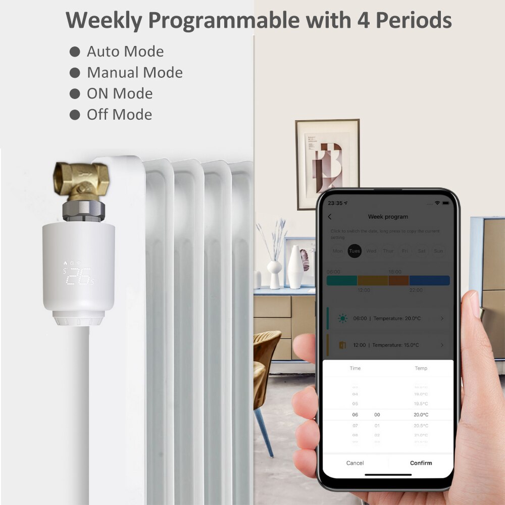 ZigBee 3.0 Smart TRV Tuya Programmable Thermostatic Radiator Valve Wireless Controller Alexa