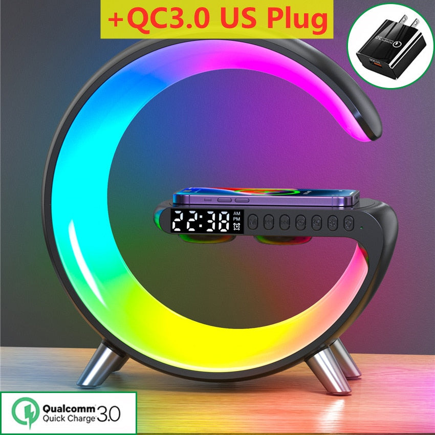 Multifunctional Wireless Charger Alarm Clock Speaker APP Control RGB Night Light Charging Station for Iphone 11 12 13 14 Samsung