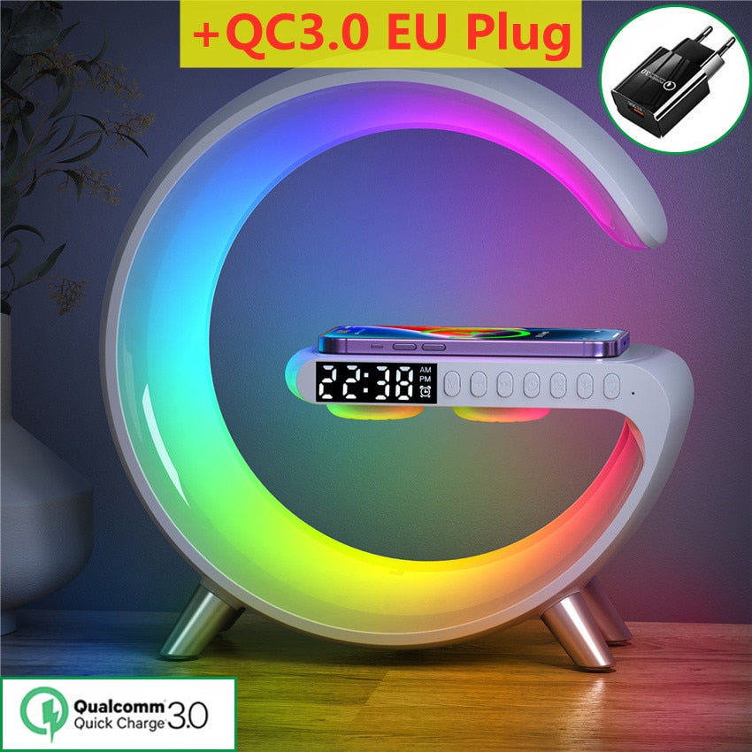 Multifunctional Wireless Charger Alarm Clock Speaker APP Control RGB Night Light Charging Station for Iphone 11 12 13 14 Samsung